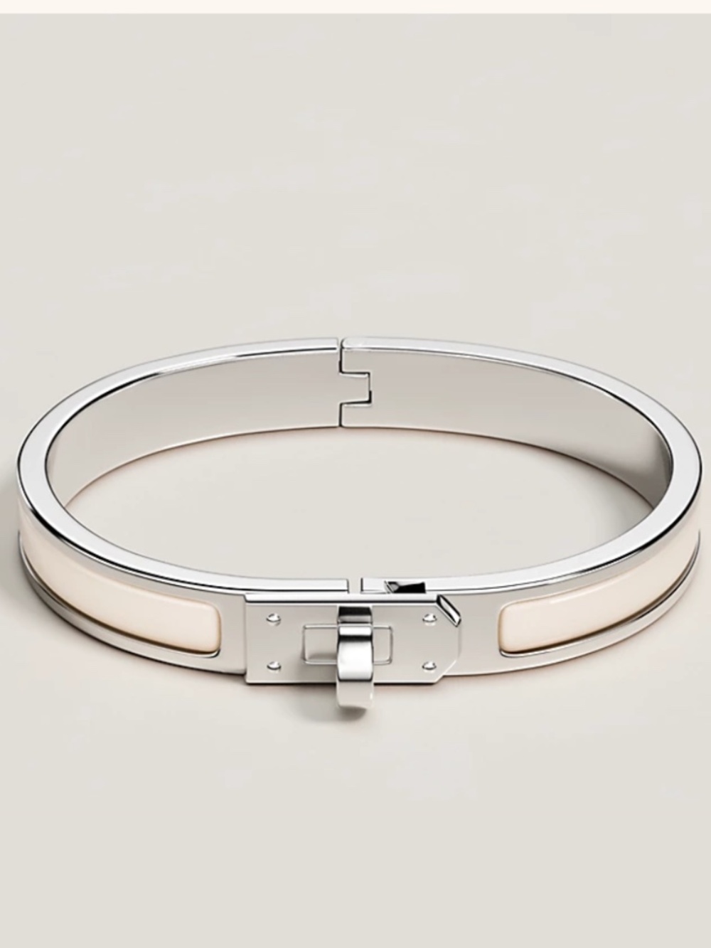 NWT Hermes Mini Clic Kelly Bracelet in Creme with Silver Plated Hardware XS/S